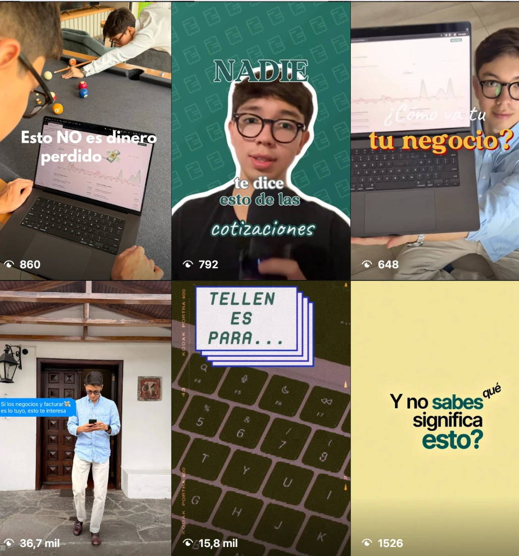 Seis portadas de videos de Tellen con sus vistas: 860, 792, 648, 36,7 mil, 15,8 mil y 1.526.